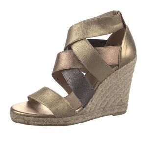 Castaner Constance Espadrille Metallic Gold Wedge Sandal Size 39/8 US $425 Spain